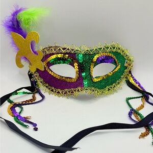 Mardi Gras Sequin Rhinestone Feathers Mask Carnival Masquerade Venetian Costume